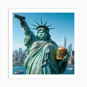 Statue Of Liberty Holding A Burger And A Gun Art Print