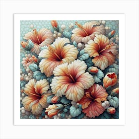 Pattern with Hibiscus flowers 7 Art Print