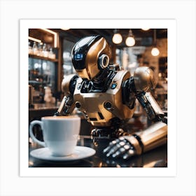 Robot At Coffee Shop Art Print