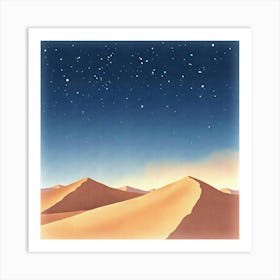 Serene Watercolor Desert Dunes Under Starlit Sky 1 Art Print