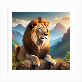 Lion In The Mountains Art Print