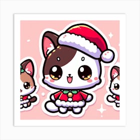 Christmas Cat Stickers Art Print