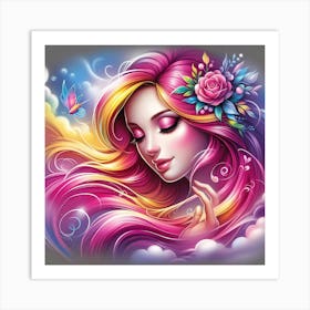 Girl With Flowers 7 Art Print