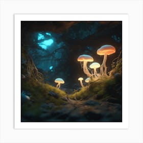 Mushrooms In The Forest Art Print