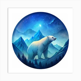 A Polar Bear Standing On A Mountaintop Against A Starry Sky Art Print