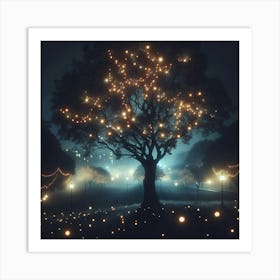 Tree At Night Art Print