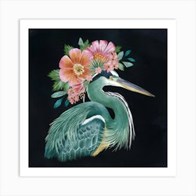 Heron With Flowers Art Print