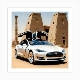 A painting of a Tesla car in the era of the Pharaohs CAR Art Print