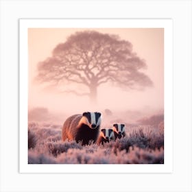 Badgers In The Mist Art Print