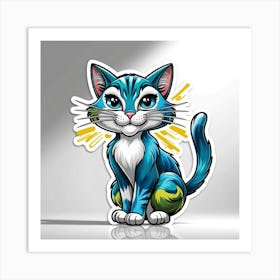 Blue Cat Sticker Art Print