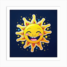Lovely smiling sun on a blue gradient background 40 Art Print
