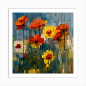 Poppies,crowd of flowers, abstract art Art Print