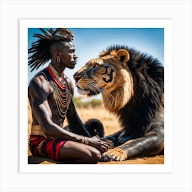 Lion And The warrior Man Art Print