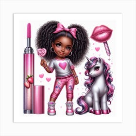 Little Black Girl With Unicorn Art Print