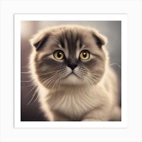 A Cute Scottish Fold Kitty, Pixar Style, Watercolor Illustration Style 8k, Png (13) Art Print