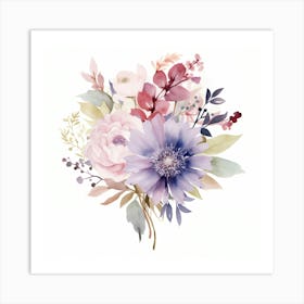 Watercolor Flowers Bouquet Art Print