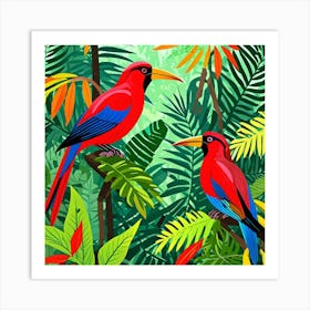 Rainforest Birds Cubism Style Art Print