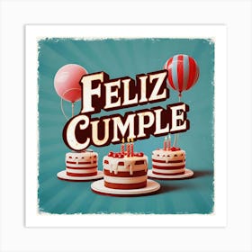 Feliz cumple and Feliz cumpleaños sign means Happy Birthday in Spanish language, Birthday party celebration gift with birthday cake candle colorful balloons best congratulation over light background wall artFeliz Cumple 49 Art Print