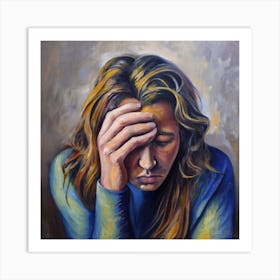 Woman Holding Her Head Art Print