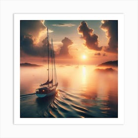 Sailboat At Sunrise Art Print