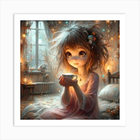 Little Girl Holding A Cup Of Tea Art Print