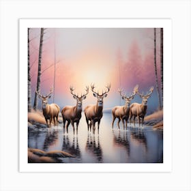 Herd of deer 3 Art Print