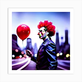 Clown With Red Balloon Art Print