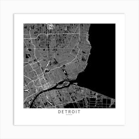 Detroit Black And White Map Square Art Print
