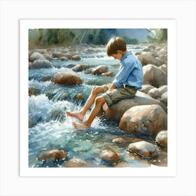 Boy In Stream Art Print