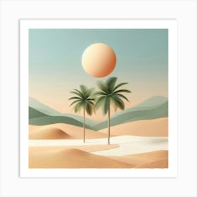 Desert Landscape With Palm Trees Art Print