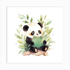 Watercolor Panda Reading A Book Art Print