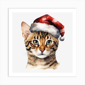 Bengal Cat In Santa Hat 3 Art Print
