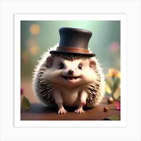 Cuddly Hedgehog with a Tiny Hat Art Print