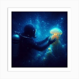 Jellyfish With Diver Art Print