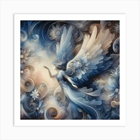 Abstract Angel S Apparition With Flower Decoration Pastel Color Paint Art Print