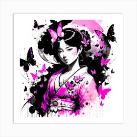 Asian Girl With Butterflies 8 Art Print