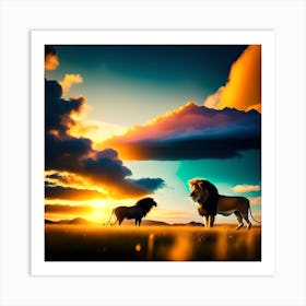 Lion And The Bison Art Print