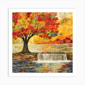 Autumn Tree & Waterfall Art Print