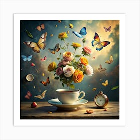 Tea And Butterflies Art Print