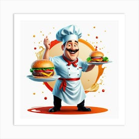 Chef Holding Burgers Art Print