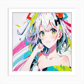 Anime Girl With Colorful Hair 1 Art Print