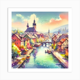 Watercolor Of A City 11 Art Print