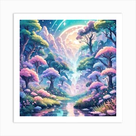 A Fantasy Forest With Twinkling Stars In Pastel Tone Square Composition 459 Art Print