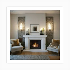 Modern Living Room With Fireplace 27 Art Print