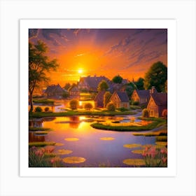 Sunset In The Village Art Print