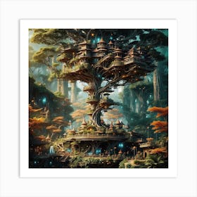 "The Futuristic Forest: A Holographic Tapestry of Nature's Beauty" Art Print