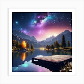 Night Sky Over Lake Art Print