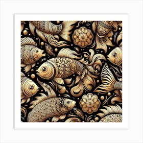 Fish, gold color 3 Art Print