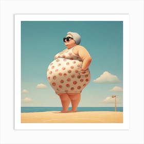 Chubby Lady On The Beach Art Print