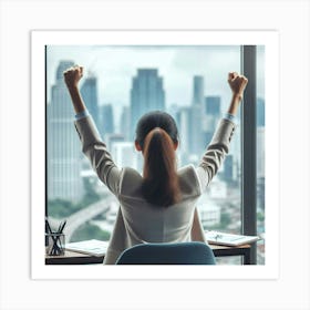 Asian Businesswoman Celebrating Success Art Print